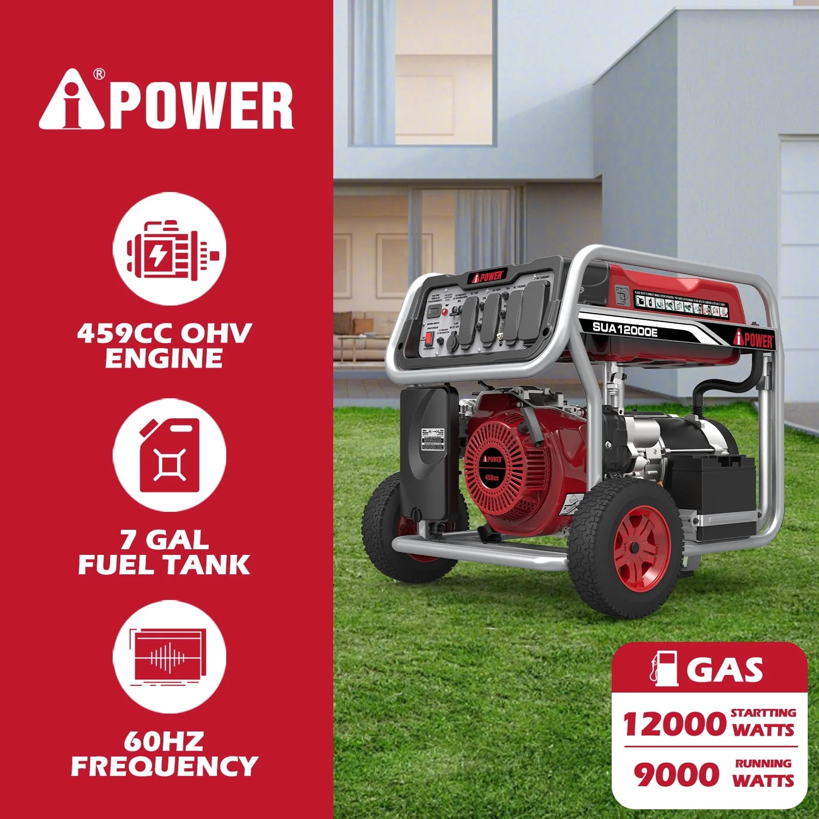 iPower 12000 Watt Portable Gas Generator with Electric Start & Wheel Kit D6242