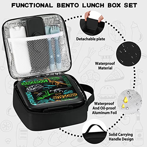 Bento Lunch Box for Kids with 5 Compartments and Thermos, Blue Dinosaur G749