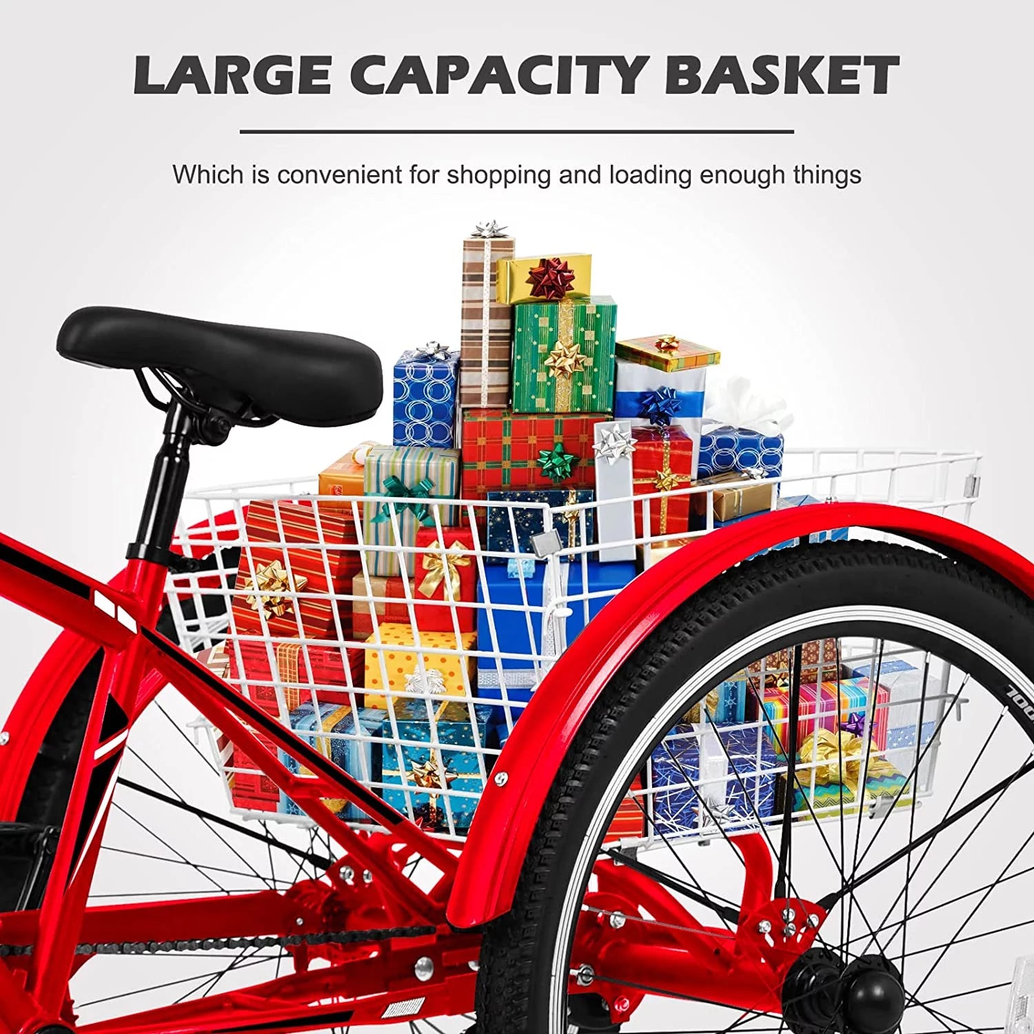 Slsy Mountain Tricycle for Adults, 7 Speed Three Wheel Bike with Cargo Basket I576