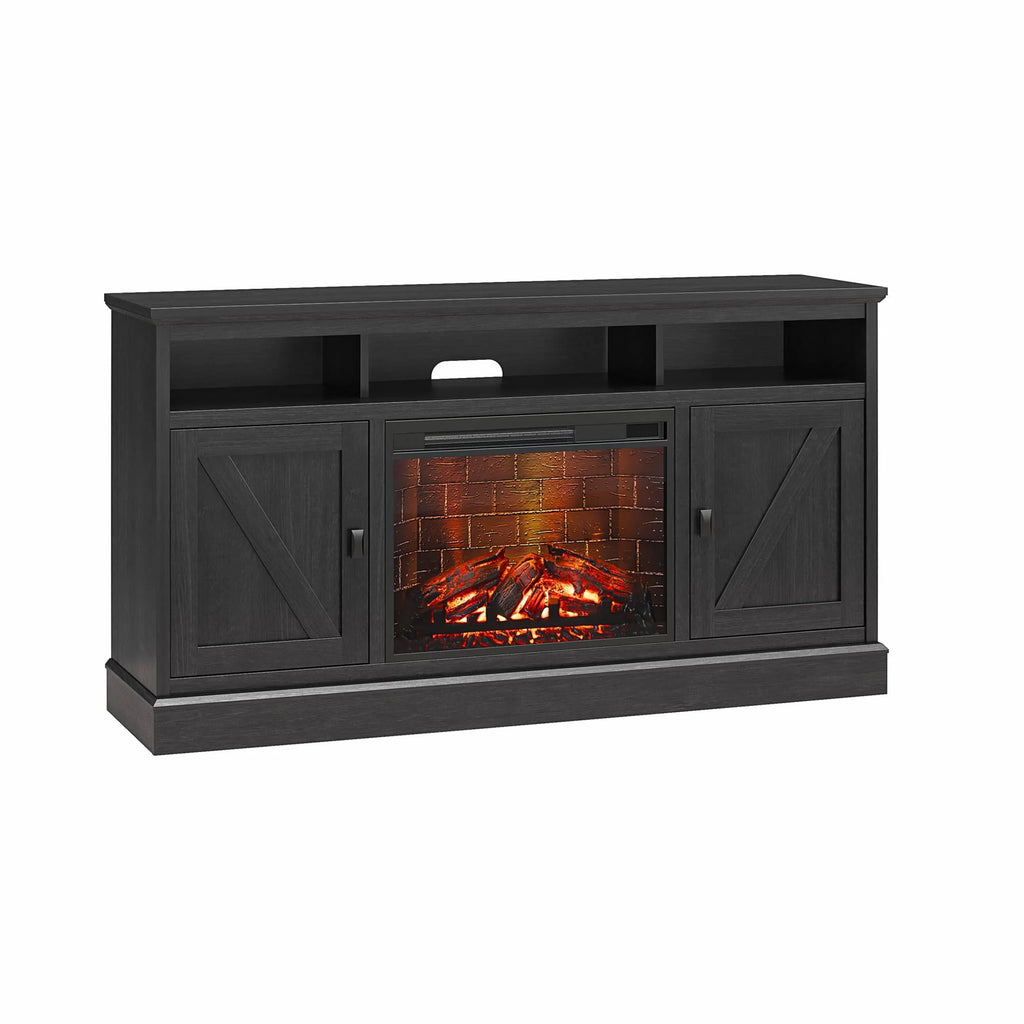 Ameriwood Home Ashton Lane Electric Fireplace TV Stand for TVs up to 65, Black Oak D206311