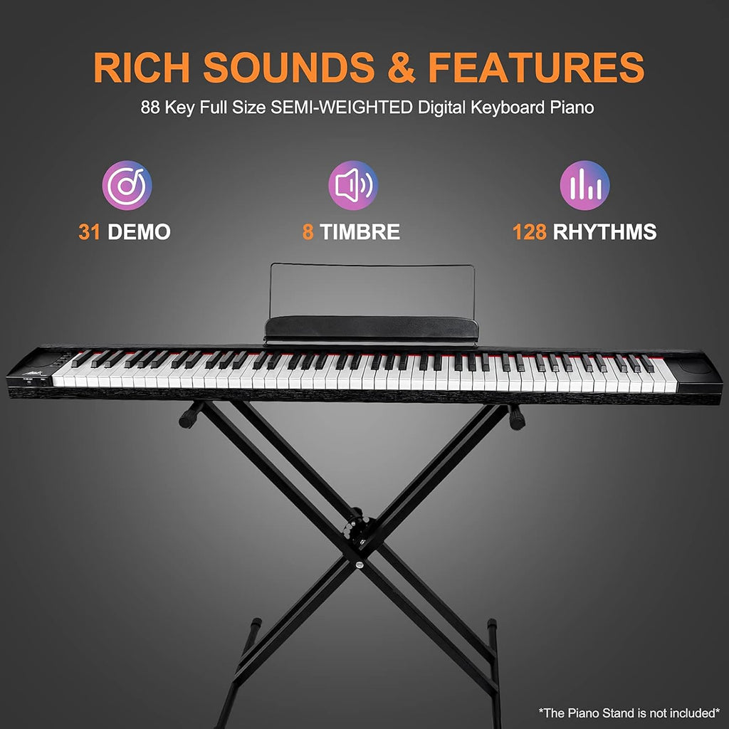 AKLOT Digital Piano Keyboard 88 Keys Semi-Weighted Portable W925
