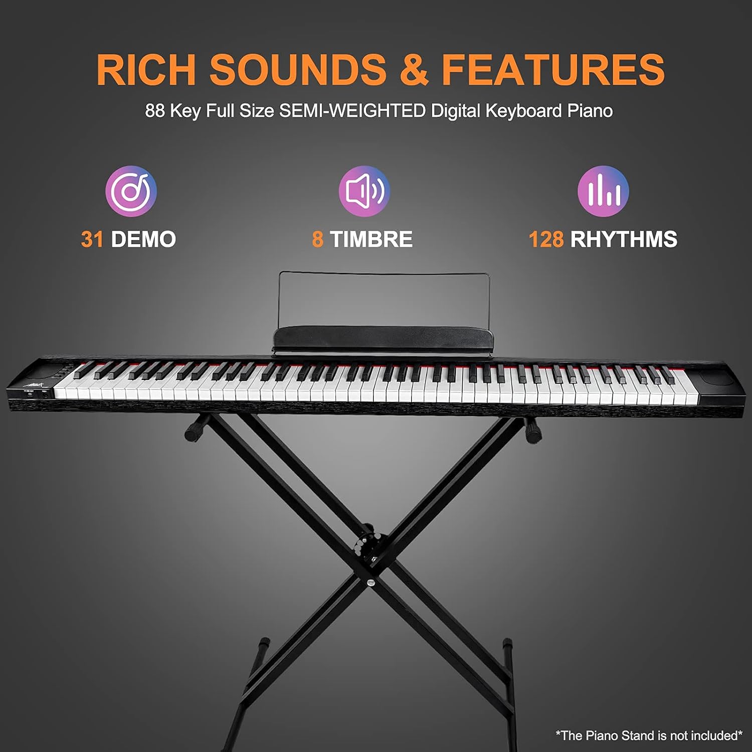 AKLOT Digital Piano Keyboard 88 Keys Semi-Weighted Portable W925