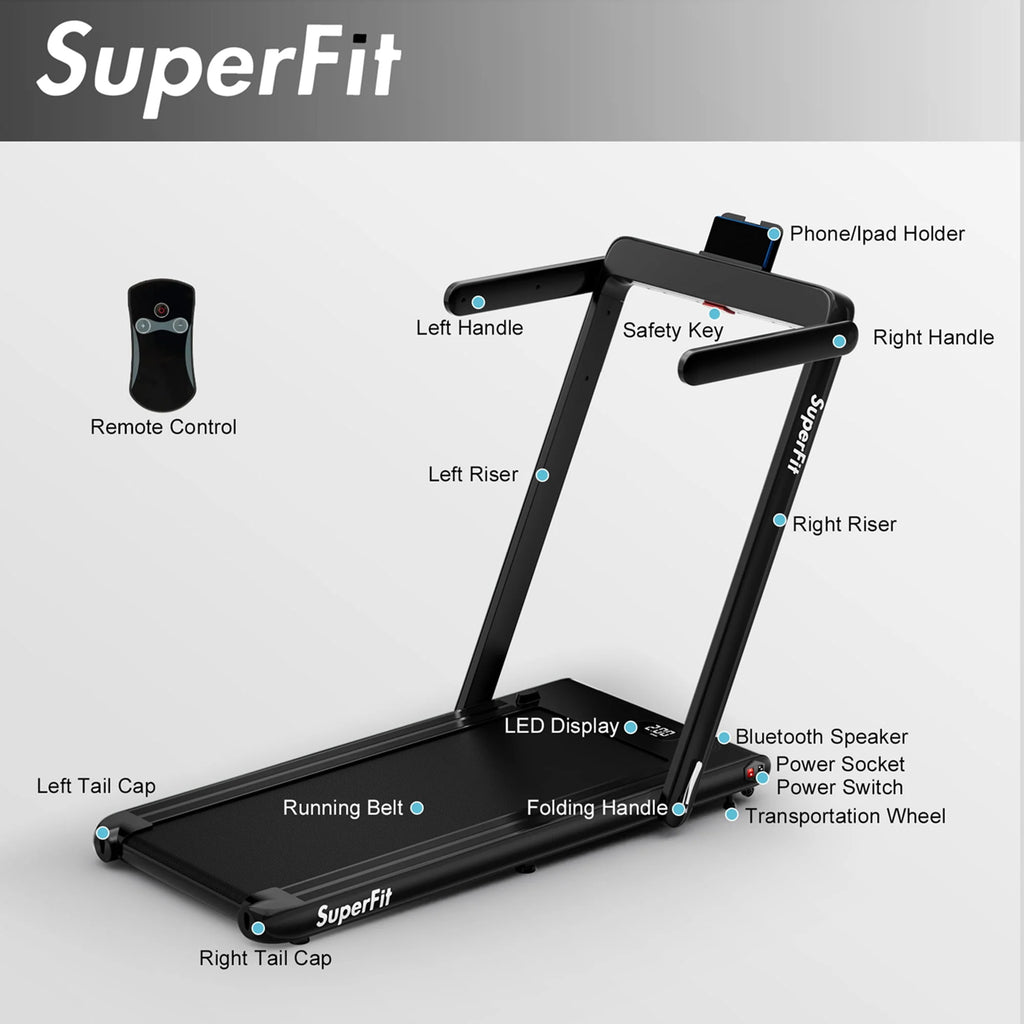 SuperFit 2 in 1 Folding Treadmill with APP Control Speaker Black D991