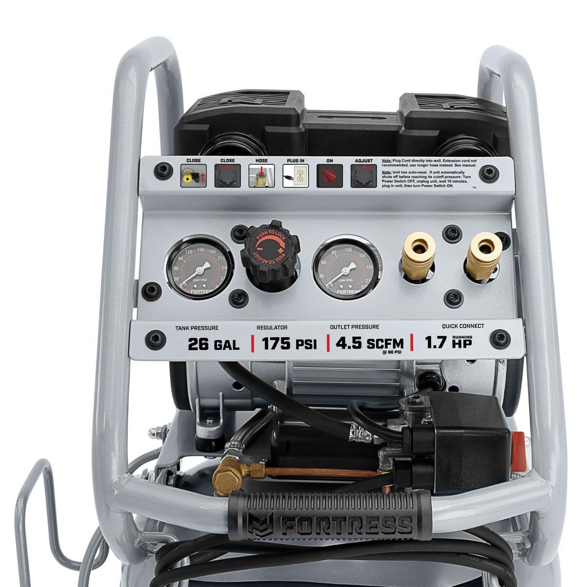 FORTRESS 26 Gallon 175 PSI Ultra Quiet Oil-Free Vertical Air Compressor L213294