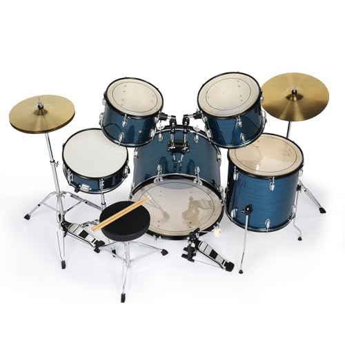 Ktaxon 22 Inch 5-Piece Adult Drum Set with Cymbals and Stool (Blue) G680