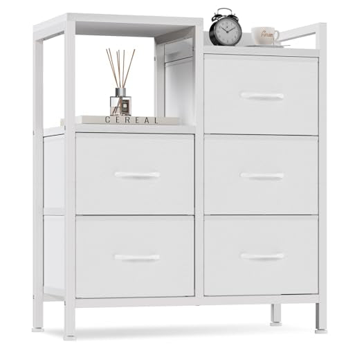 Furnulem 5 Drawer Black Fabric Dresser for Bedroom with Metal Frame D6974