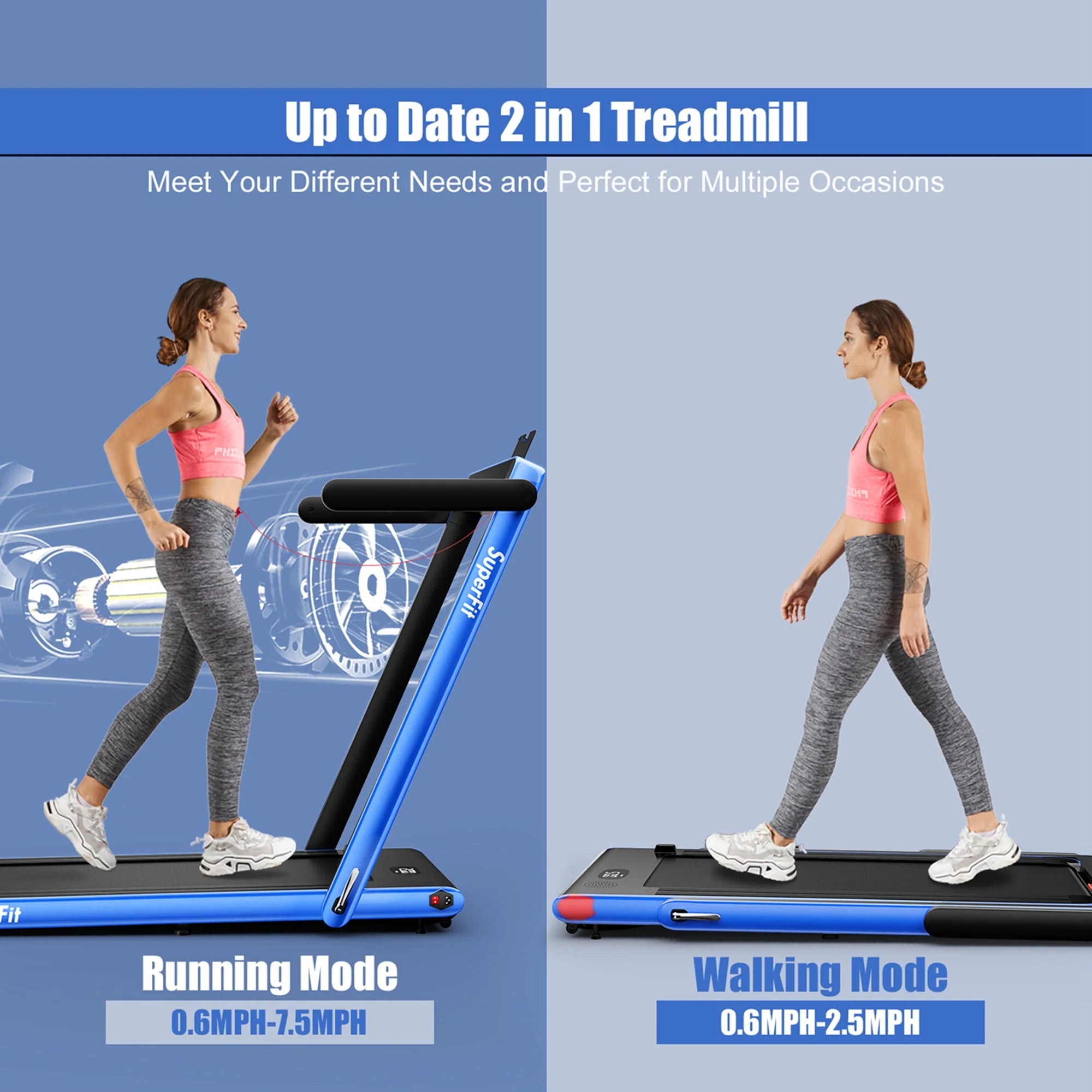 SuperFit 2 in 1 Folding Treadmill with APP Control Speaker Black D991