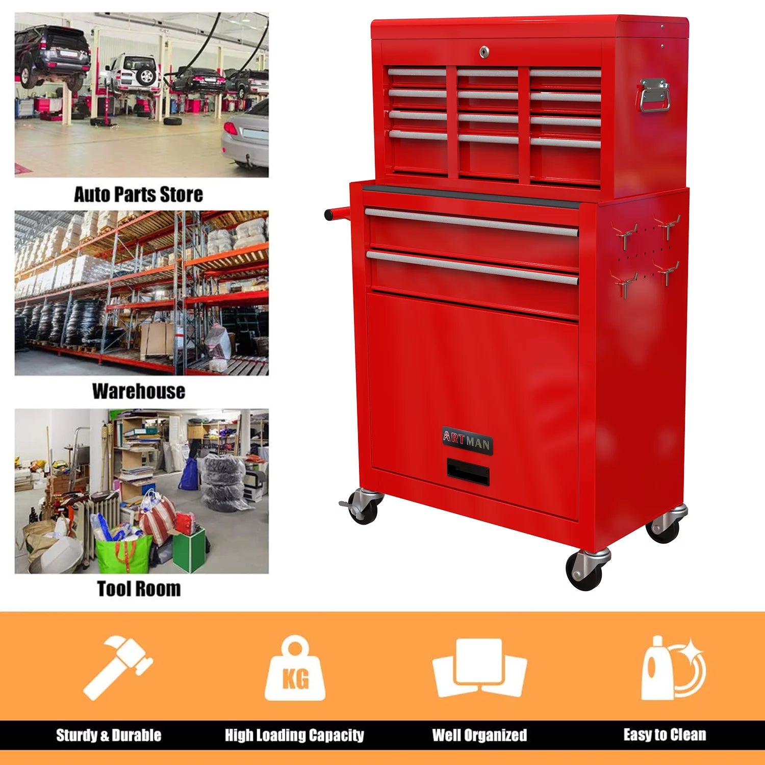 Blue 8-Drawer Rolling Tool Chest with Wheels and Lock Z60320