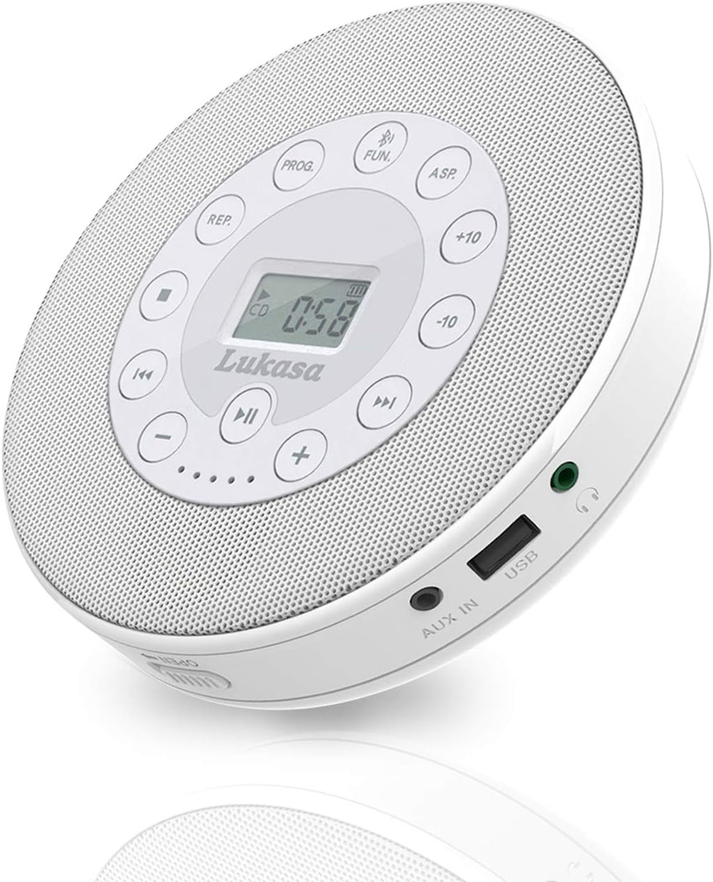 Lukasa Portable Bluetooth CD Player with Built-in Speaker, White, 2-Pack C34547