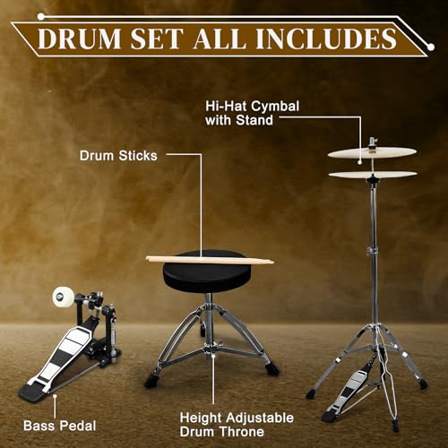 Ktaxon 22 Inch 5-Piece Adult Drum Set with Cymbals and Stool (Blue) G680