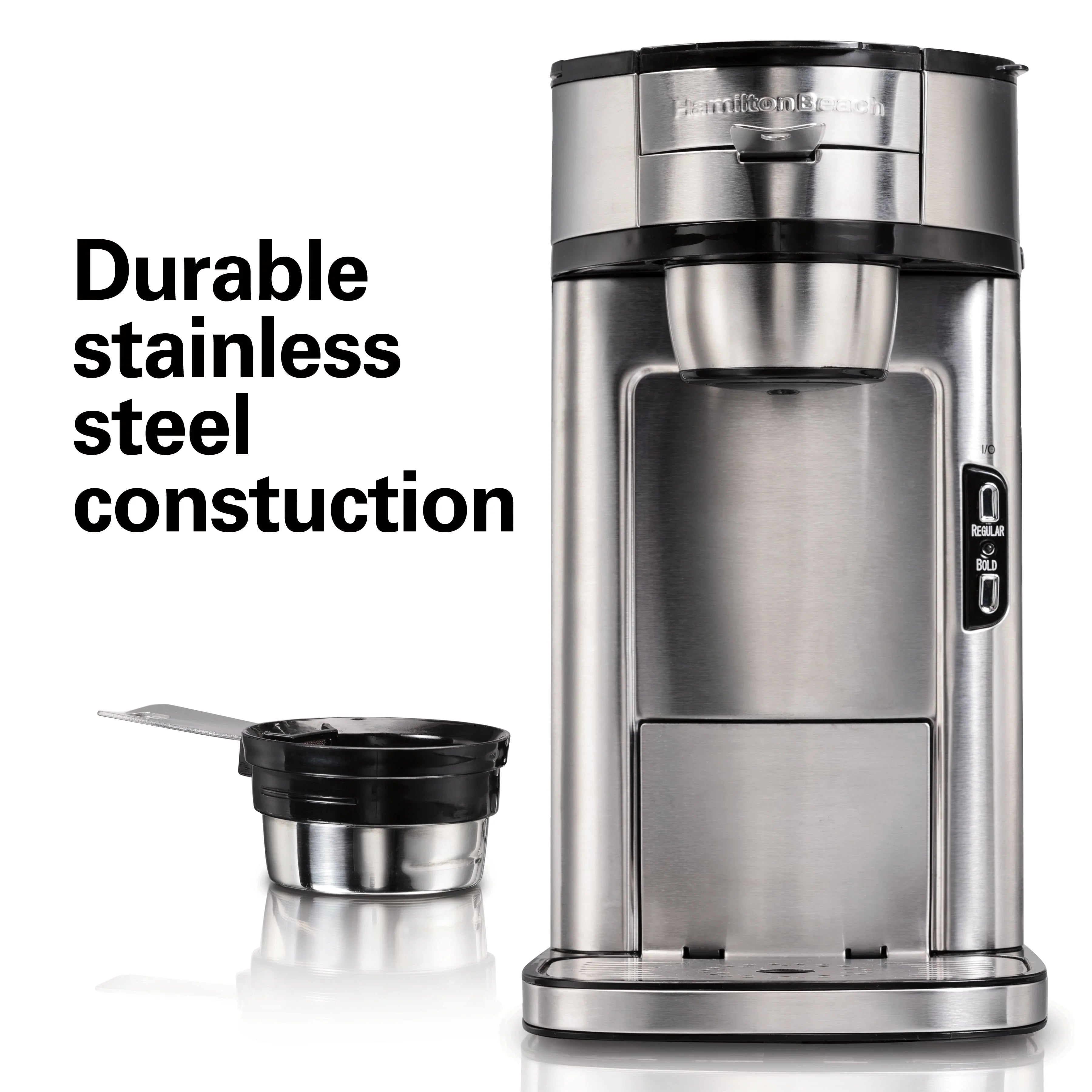 Hamilton Beach The Scoop Single-Serve Coffee Maker, 14 oz., Stainless Steel B6362