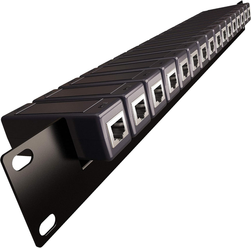 Ethernet Surge Protector 19" RackMount (16 Port) PoE+ Gigabit (Server Rack Mount 1U) -Gas Discharge Tube -RJ45 Lightning Suppressor -LAN Network CAT5/CAT6 Thunder Arrestor GbE 1000 Mbps -Tupavco TP316