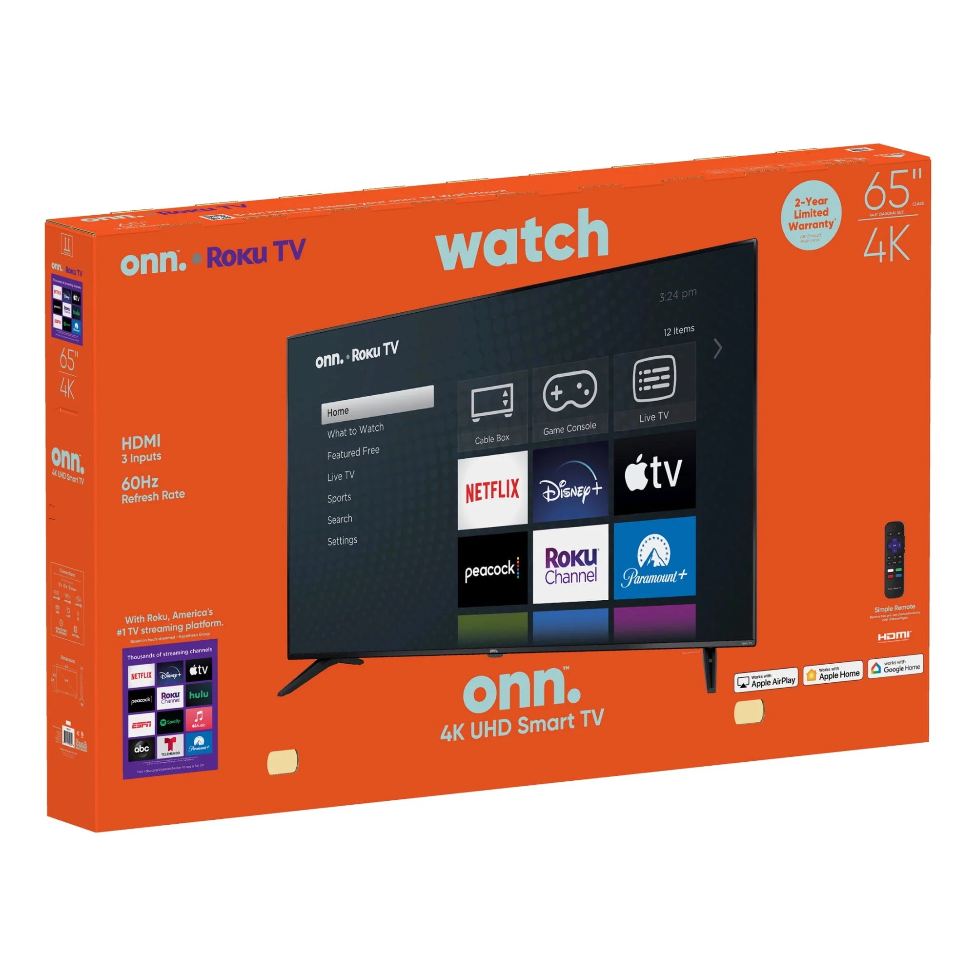 onn. 65" Class 4K UHD Roku Smart TV HDR E934