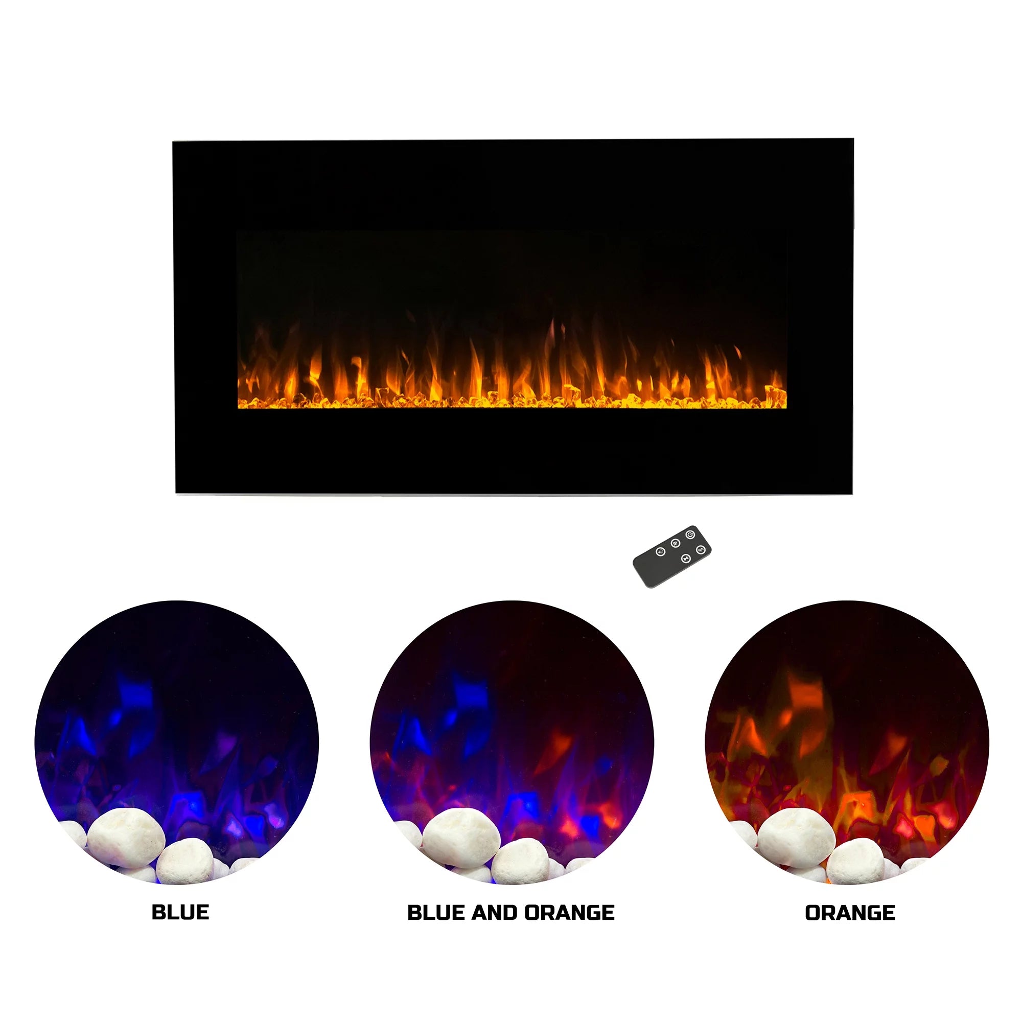 Northwest 36-inch Modern Wall-Mount Electric Fireplace with Remote (Black)