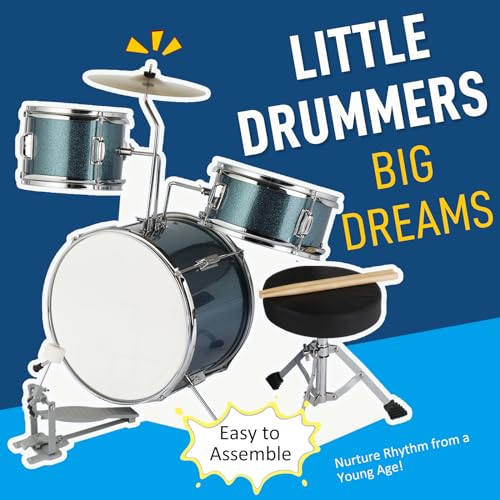 Ktaxon 3-Piece Kids Drum Set with Throne Stool, Pedal & Drumsticks, Black L8657
