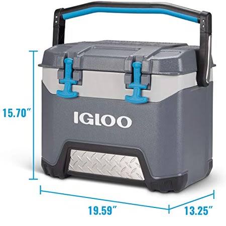 Igloo BMX 25 Quart Cooler with Cool Riser Technology, Fish Ruler, and Tie-Down Points - 11.29 Pounds - Carbonite Gray and Blue,