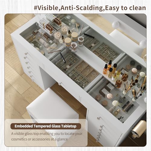 55" Vanity Desk with Charging Station and Lighted Mirror, Black Z765