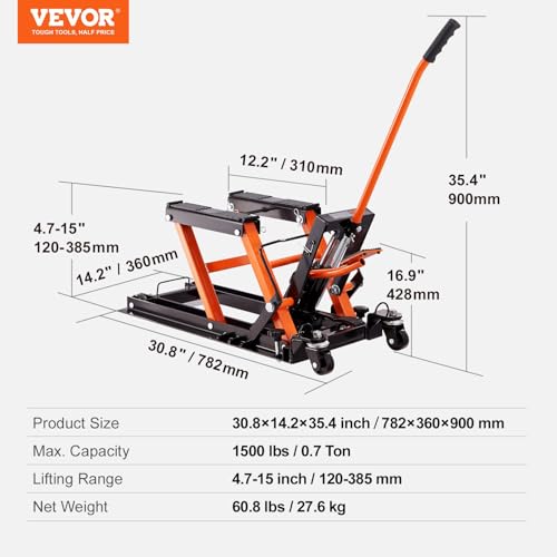 Steel Hydraulic Motorcycle Jack Stand, 1500 LBS Scissor Lift with 4 Wheels X495711