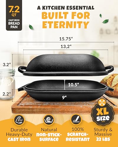 Rectangular Cast Iron Dutch Oven for Bread Baking with Lid, 3.2QT Q40886