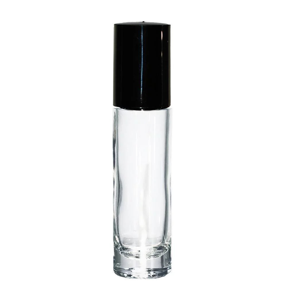 1/3 oz Clear Glass Roll-on Bottle with Black Cap L2864