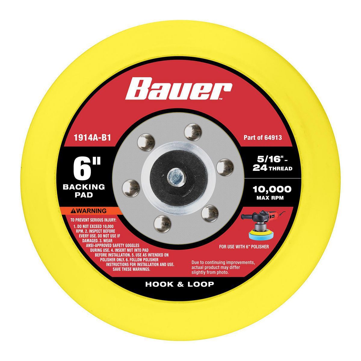 BAUER 6 in.  Hook and Loop Backing Pad for Dual Action and Random Orbit Polishers