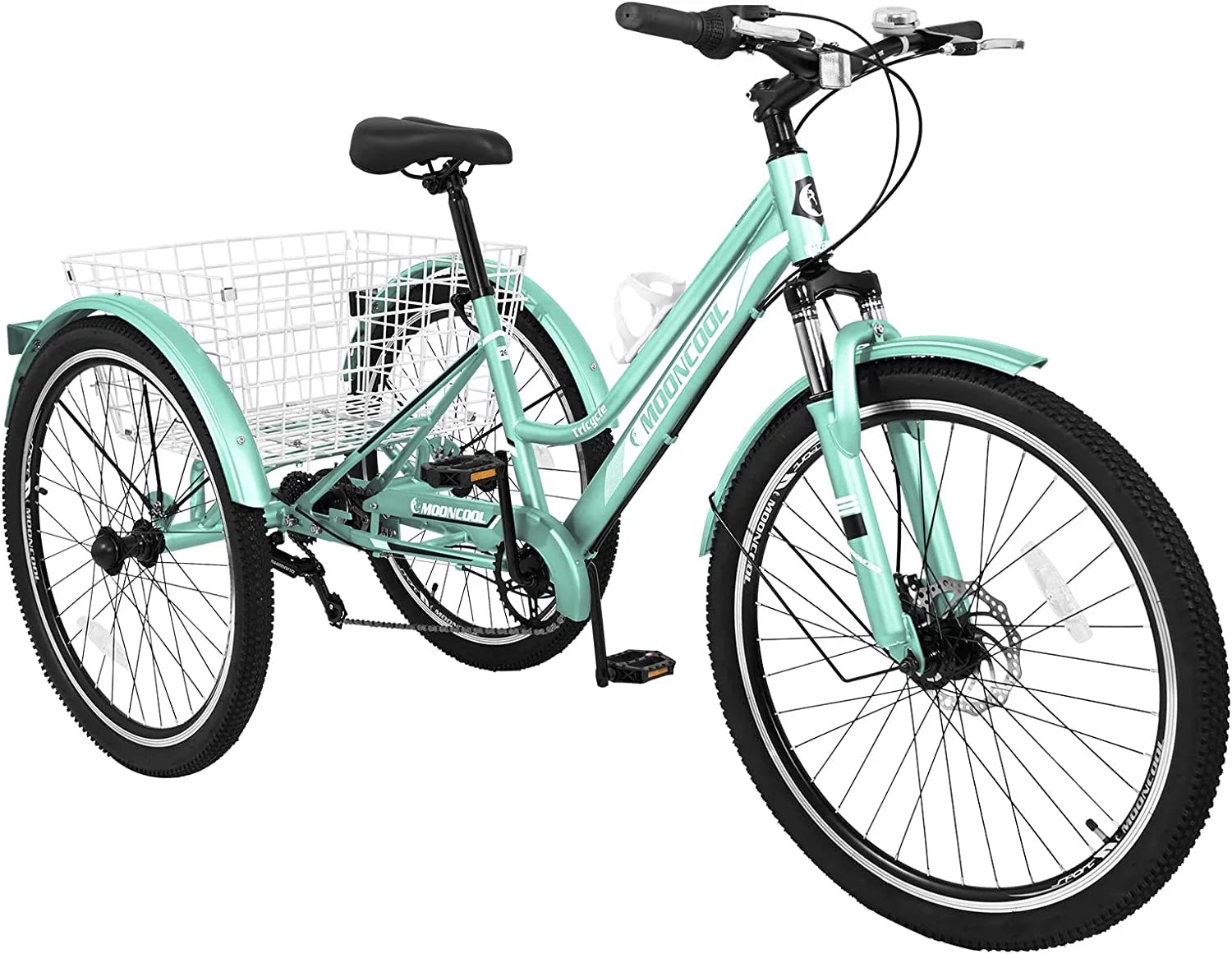 Slsy Mountain Tricycle for Adults, 7 Speed Three Wheel Bike with Cargo Basket I576