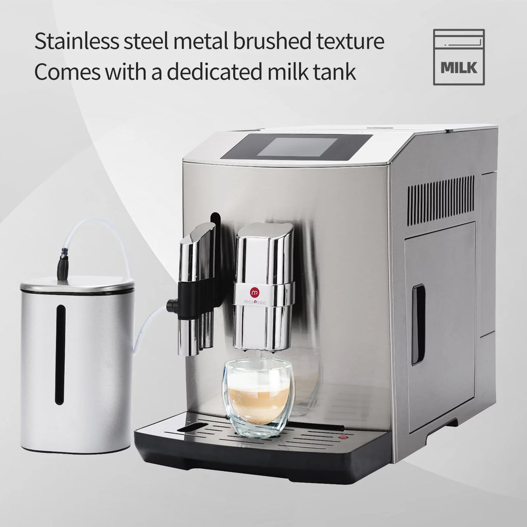 Mcilpoog Fully Automatic Espresso Machine with Milk Frother, Silver Q4435