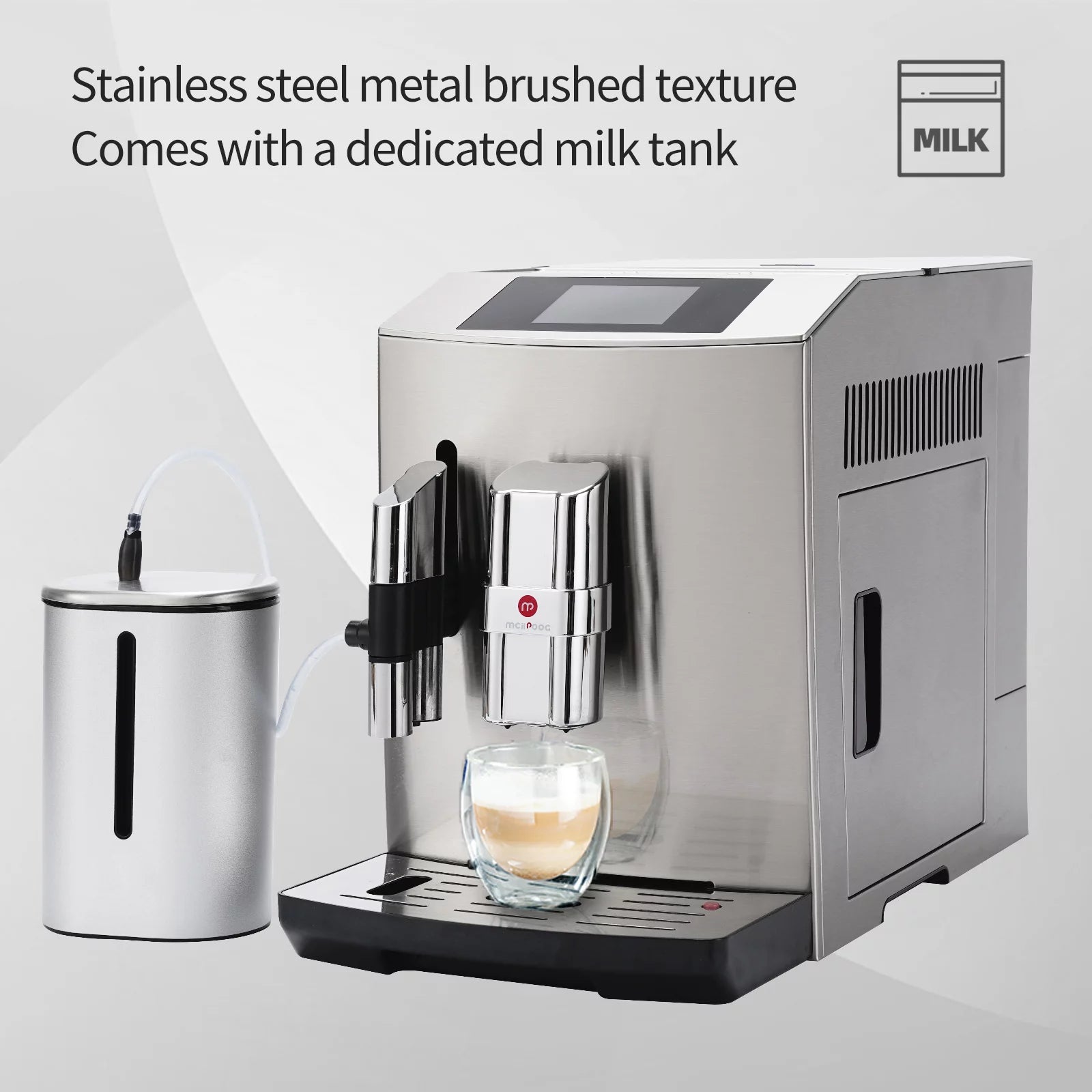 Mcilpoog Fully Automatic Espresso Machine with Milk Frother, Silver Q4435