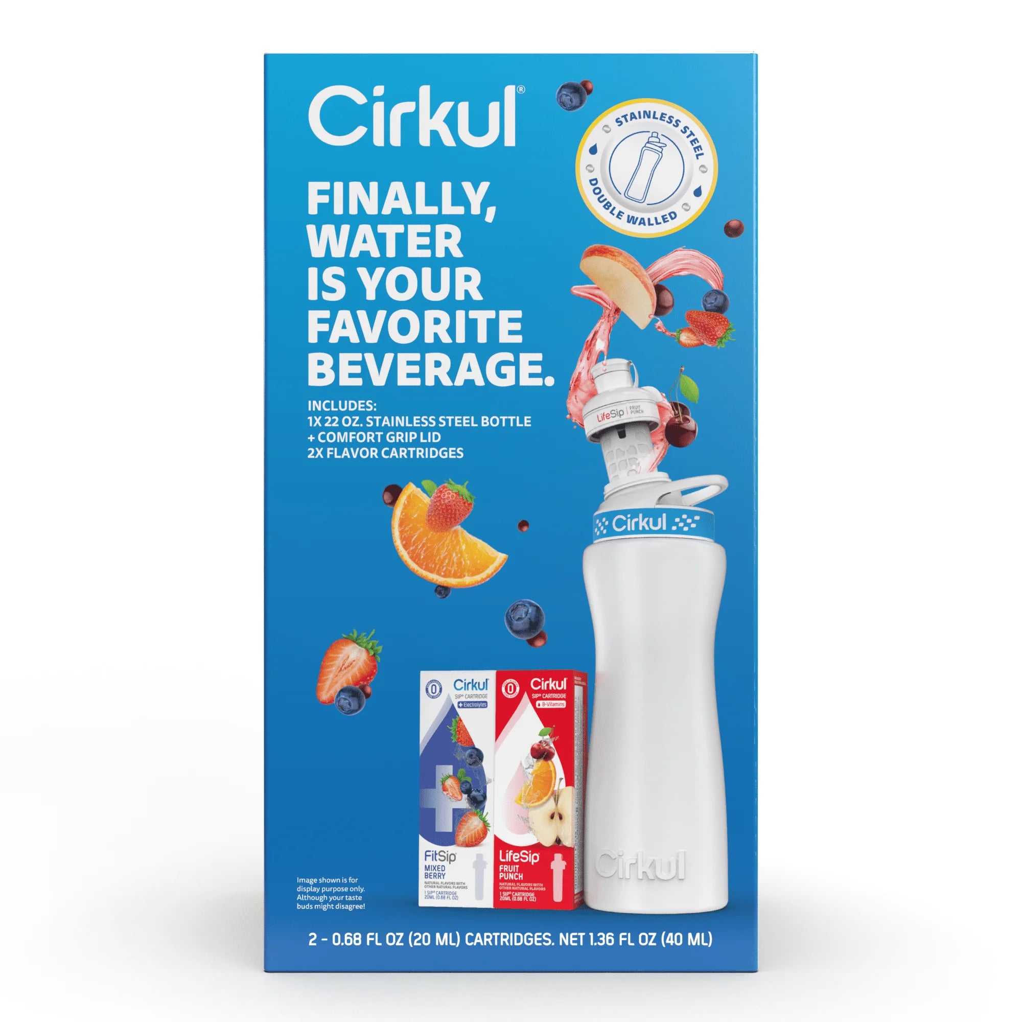 Cirkul 22oz Stainless Steel Water Bottle Starter Kit with 2 Flavor Cartridges W1033