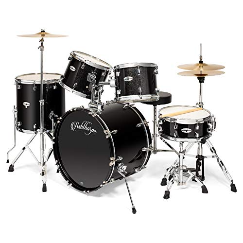 Ashthorpe 5-Piece Full Size Adult Drum Set with Remo Heads & Brass Cymbals M4400