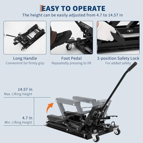 GARVEE 1500 LBS Hydraulic Motorcycle Lift Jack with Wheels U463