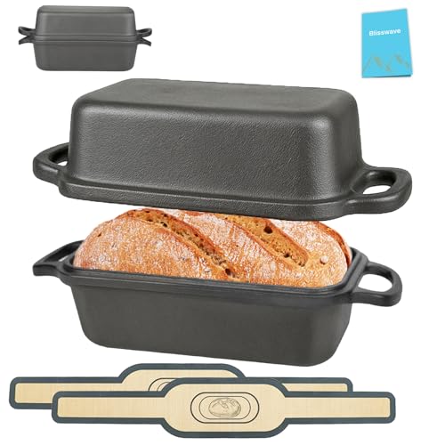 Cast Iron Bread Pan with Lid 9"x5", Set of 2 (Black) N777454