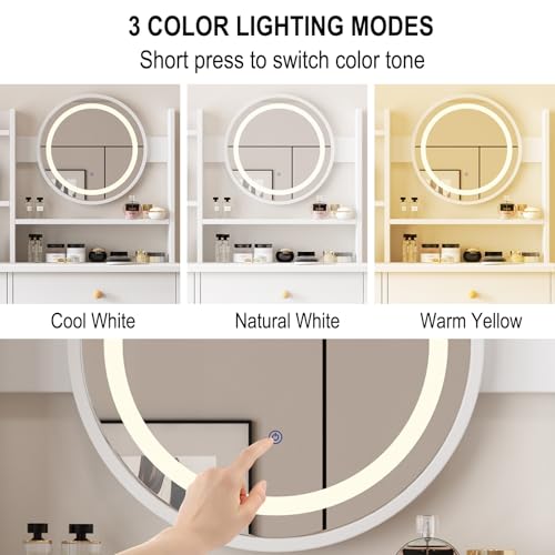 Vanity Desk with Mirror and Lights, 3 Lighting Modes, White T175312