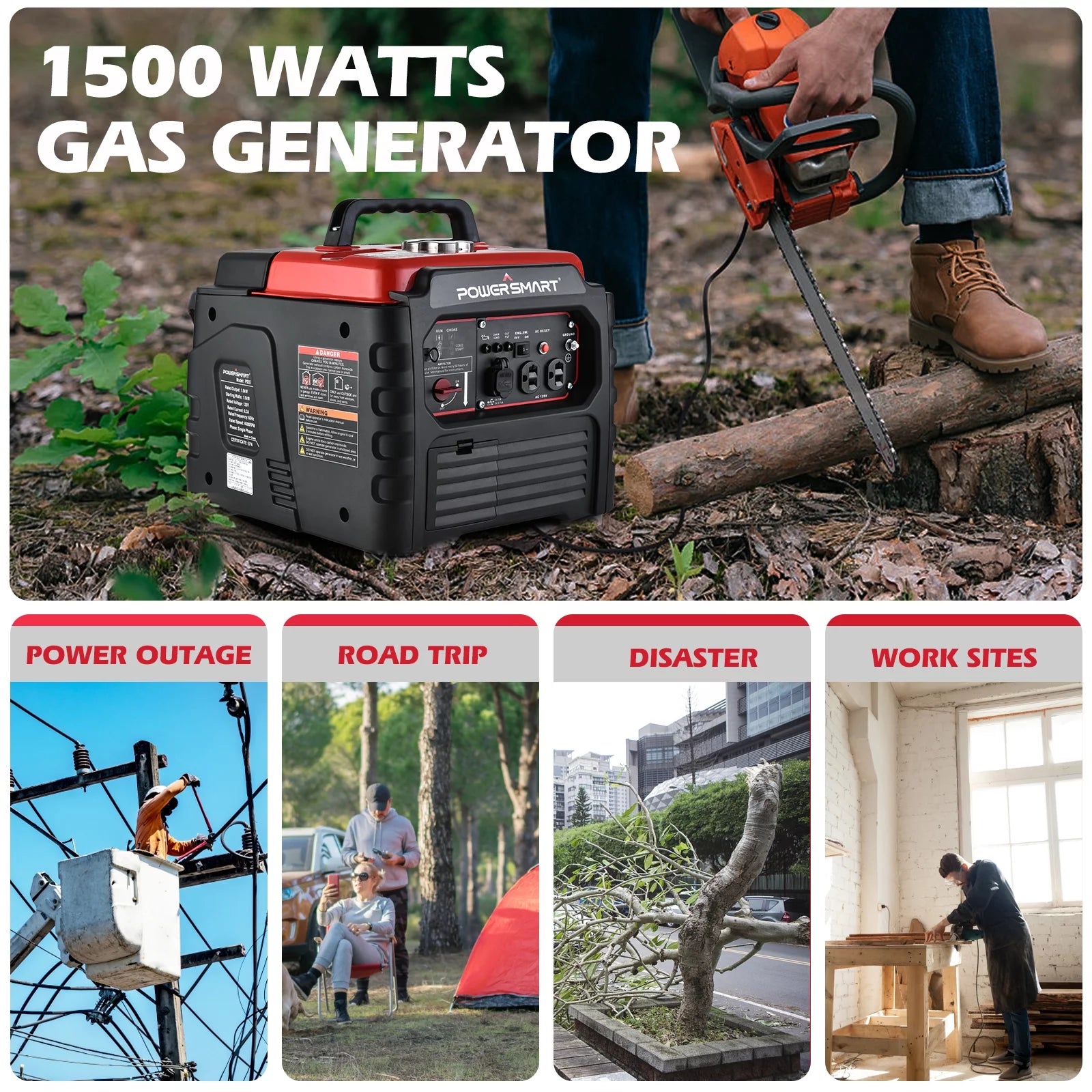 PowerSmart 1500 Watt Portable Gas Inverter Generator D47597