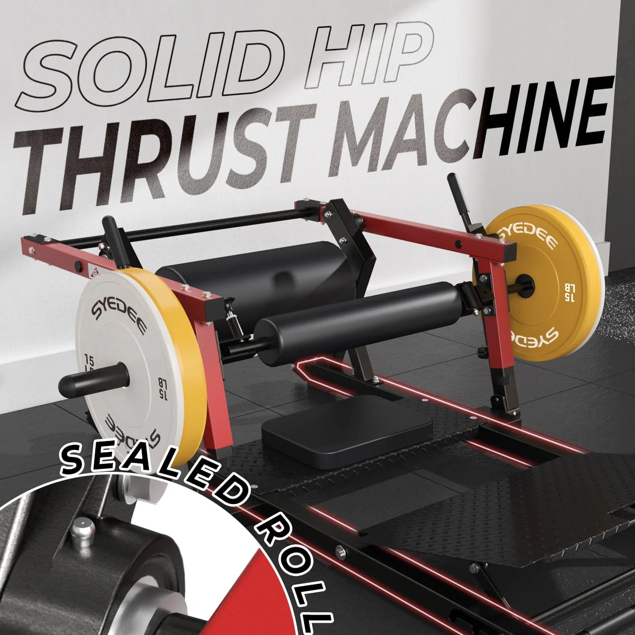 syedee Glute Bridge Machine, Heavy Duty Plate-Loaded Hip Thrust, Red J397479