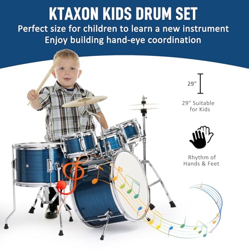 Ktaxon 5-Piece Junior Drum Set with Throne, Pedal & Drumsticks, Black Y61267