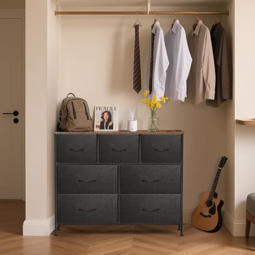 9 Drawer Dresser for Bedroom, Charcoal Black Fabric Storage Chest K84969