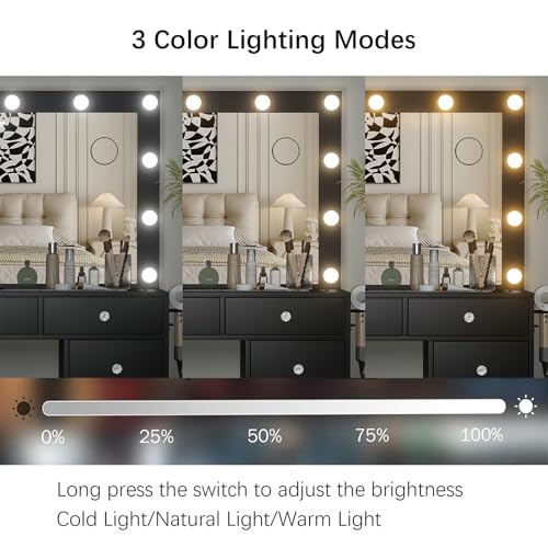 55" Vanity Desk with Charging Station and Lighted Mirror, Black Z765