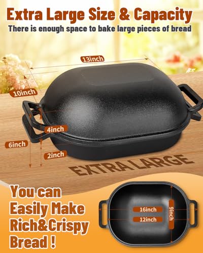 Cloche Loaf Dutch Oven, Pre-Seasoned, 9.5QT, Cast Iron Bread Pan with Lid Q8578