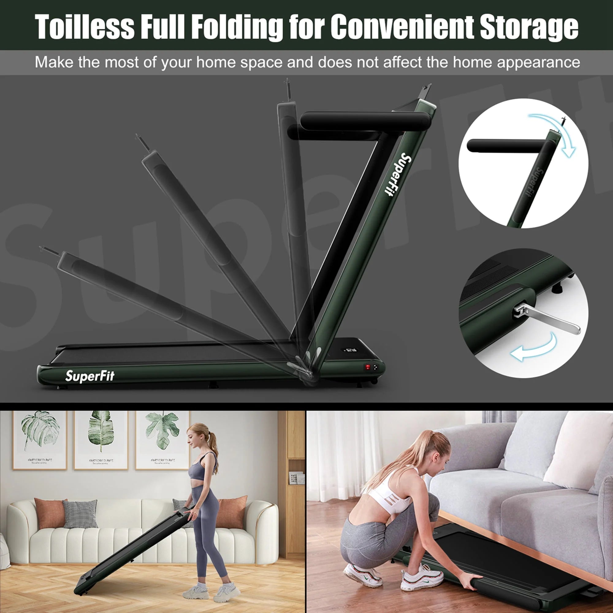 SuperFit 2 in 1 Folding Treadmill with APP Control Speaker Black D991