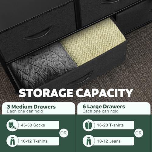 9 Drawer Dresser for Bedroom, Charcoal Black Fabric Storage Chest K84969