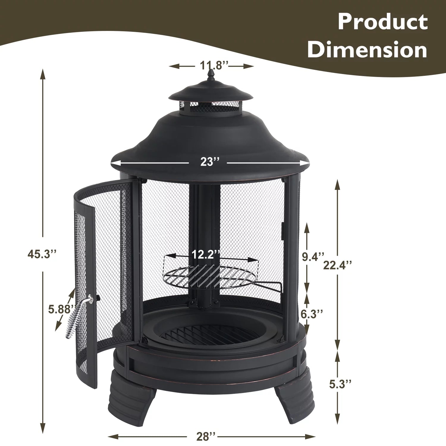 BaPiPro Fire Pit for Outside with Removable Grill, Black Pagoda Y790