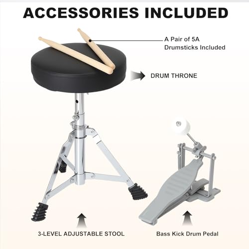 3-Piece Kids Drum Set with Cymbal, Pedal & Sticks (Pink) S64056
