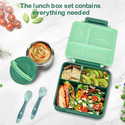 Bento Lunch Box Set for Kids with Soup Thermo, Leak-Proof, 4 Compartment, Black W97698