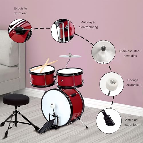 5-Piece Kids Junior Drum Set with 13" Bass Drum for Ages 3-9 P366