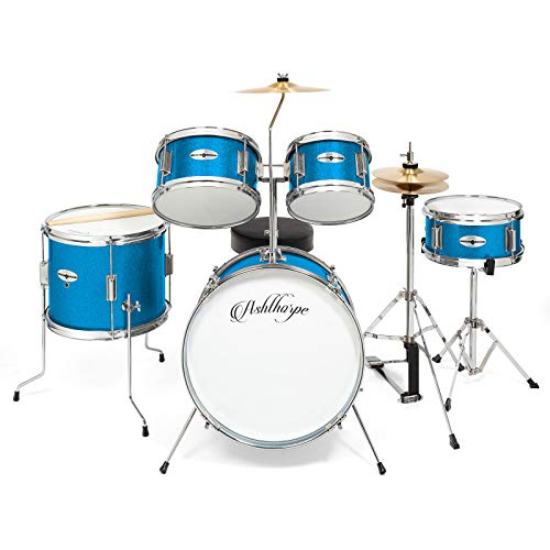Ashthorpe 5-Piece Junior Drum Set with Brass Cymbals and Adjustable Throne L91179
