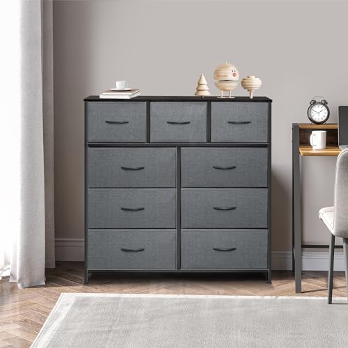 9 Drawer Dresser for Bedroom, Charcoal Black Fabric Storage Chest K84969