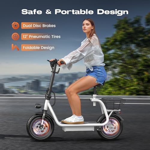Caroma Peak Electric Scooter with Seat, LED Display, 12" Tires R874513