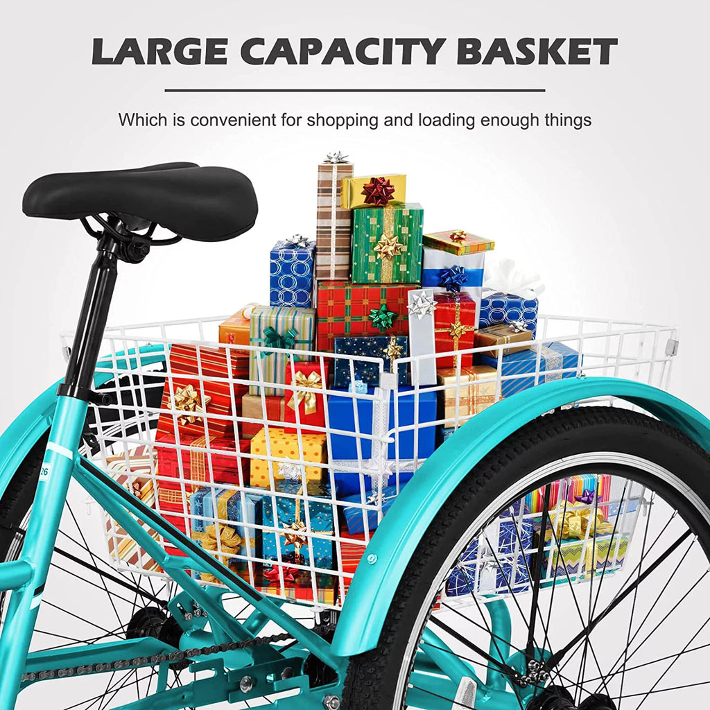 Slsy Mountain Tricycle for Adults, 7 Speed Three Wheel Bike with Cargo Basket I576