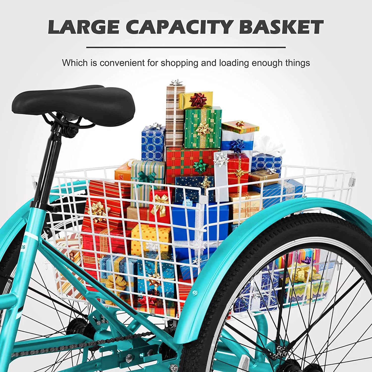 Slsy Mountain Tricycle for Adults, 7 Speed Three Wheel Bike with Cargo Basket I576